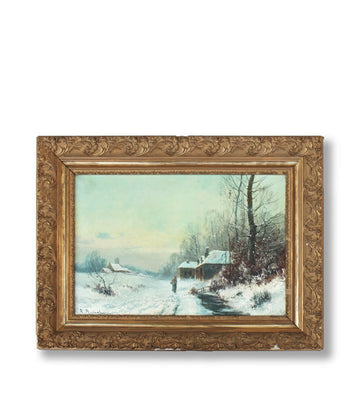 Antique Large Scale Oil Painting of Winter Season for sale 