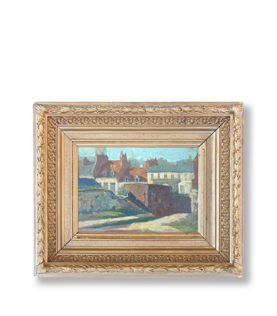 French Antique Oil Painting of Town for sale