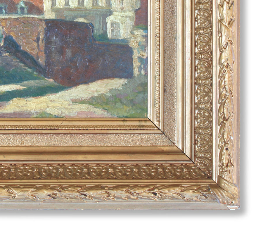 French Antique Oil Painting of Town for sale