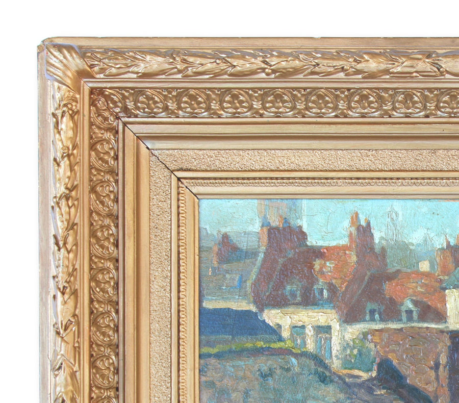 French Antique Oil Painting of Town for sale